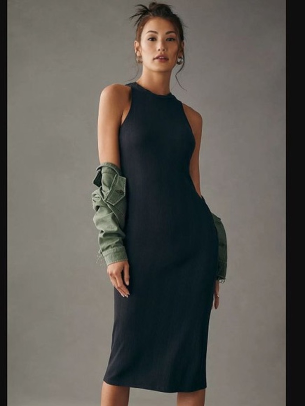 Anthropologie Sleek Black Sleeveless Midi Dress